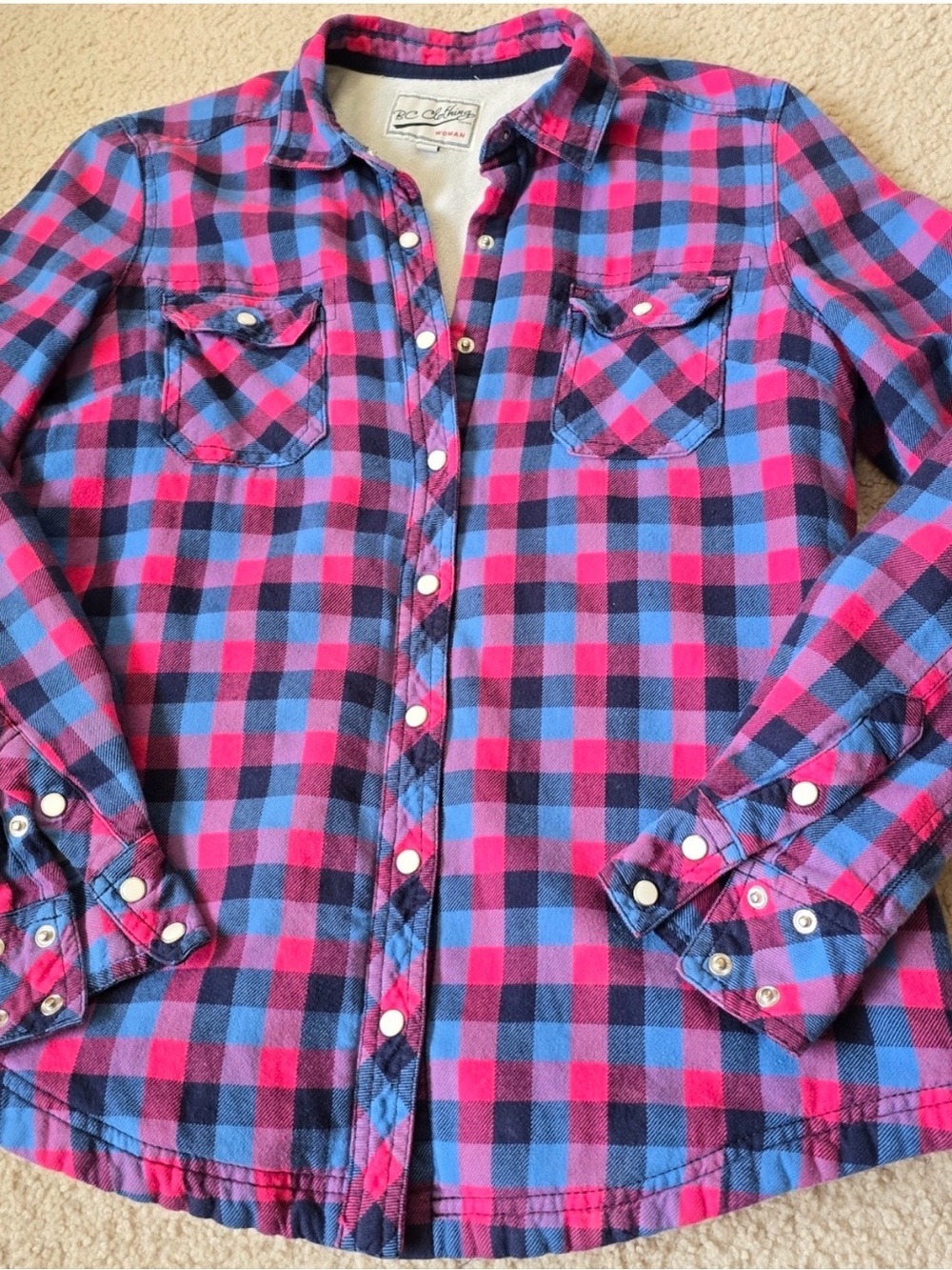 BC clothing company fleece-lined snap button jacket